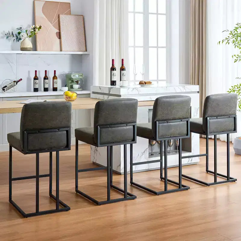 Chaise de bar de 24 po avec dossier, en cuir PU pour îlot de cuisine et repose-pieds en métal noir pour îlot de cuisine