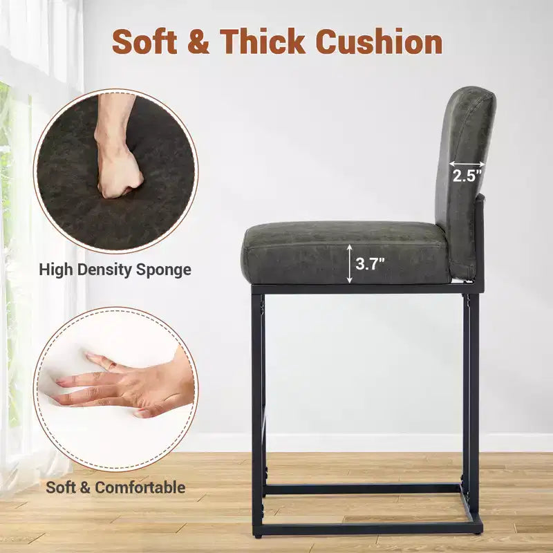 Chaise de bar de 24 po avec dossier, en cuir PU pour îlot de cuisine et repose-pieds en métal noir pour îlot de cuisine