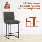 Chaise de bar de 24 po avec dossier, en cuir PU pour îlot de cuisine et repose-pieds en métal noir pour îlot de cuisine