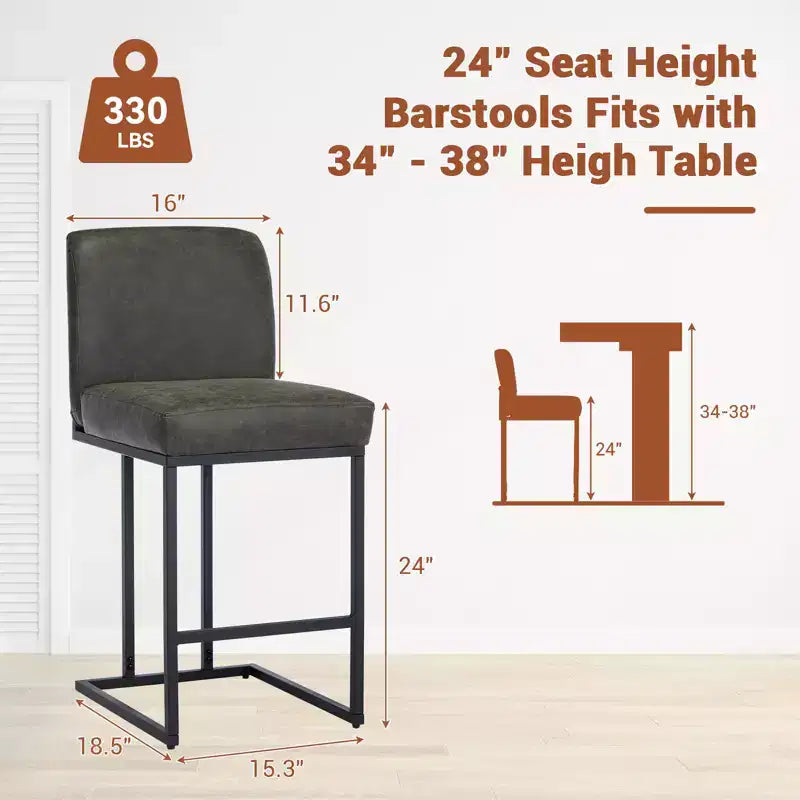 Chaise de bar de 24 po avec dossier, en cuir PU pour îlot de cuisine et repose-pieds en métal noir pour îlot de cuisine