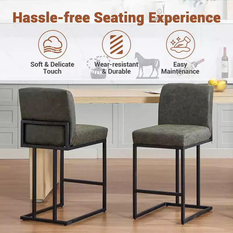 Chaise de bar de 24 po avec dossier, en cuir PU pour îlot de cuisine et repose-pieds en métal noir pour îlot de cuisine