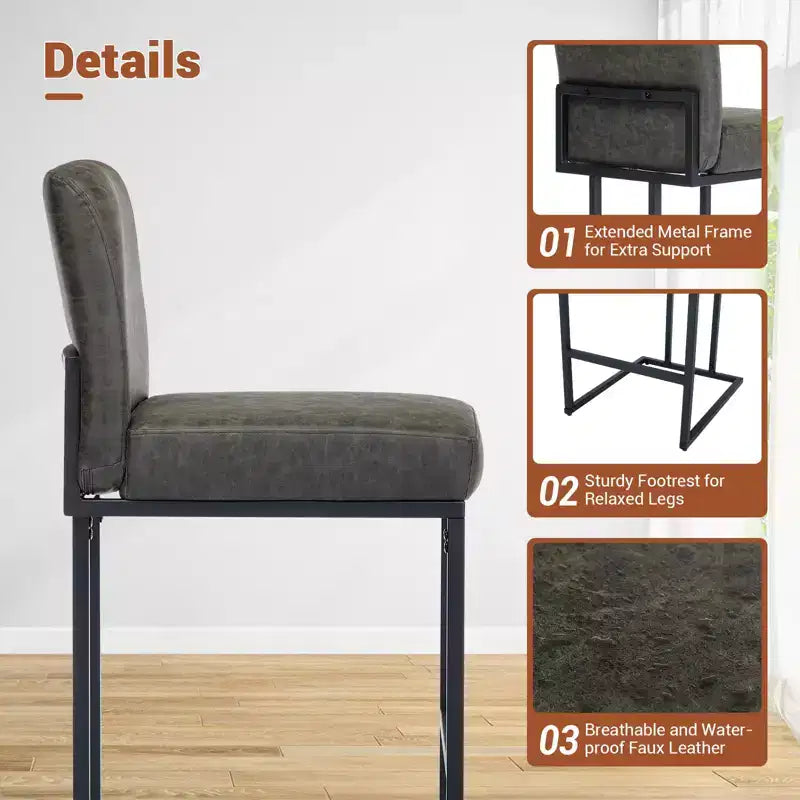 Chaise de bar de 24 po avec dossier, en cuir PU pour îlot de cuisine et repose-pieds en métal noir pour îlot de cuisine
