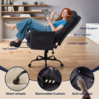 Chaise de bureau Bestier avec repose-pieds et accoudoirs relevables, chaise ergonomique à dossier haut avec poches latérales, chaise en cuir à pieds croisés avec roulettes