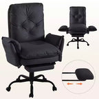 Chaise de bureau Bestier avec repose-pieds et accoudoirs relevables, chaise ergonomique à dossier haut avec poches latérales, chaise en cuir à pieds croisés avec roulettes