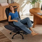 Chaise de bureau Bestier avec repose-pieds et accoudoirs relevables, chaise ergonomique à dossier haut avec poches latérales, chaise en cuir à pieds croisés avec roulettes