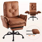Chaise de bureau Bestier avec repose-pieds et accoudoirs relevables, chaise ergonomique à dossier haut avec poches latérales, chaise en cuir à pieds croisés avec roulettes