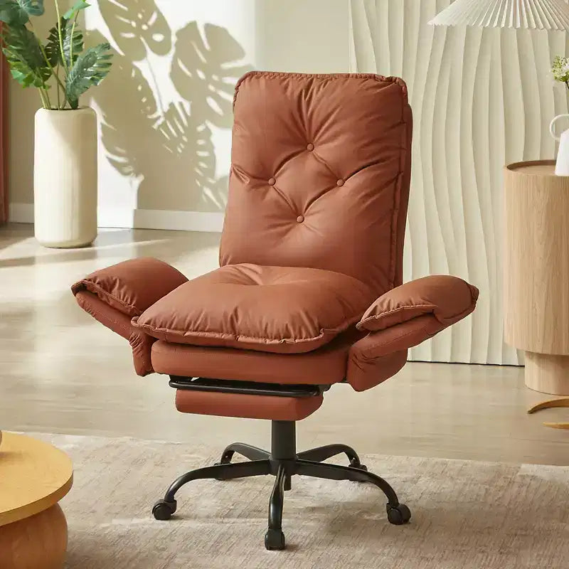 Chaise de bureau Bestier avec repose-pieds et accoudoirs relevables, chaise ergonomique à dossier haut avec poches latérales, chaise en cuir à pieds croisés avec roulettes