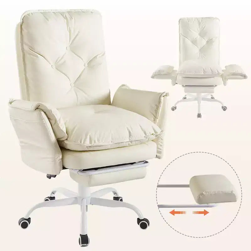 Chaise de bureau Bestier avec repose-pieds et accoudoirs relevables, chaise ergonomique à dossier haut avec poches latérales, chaise en cuir à pieds croisés avec roulettes