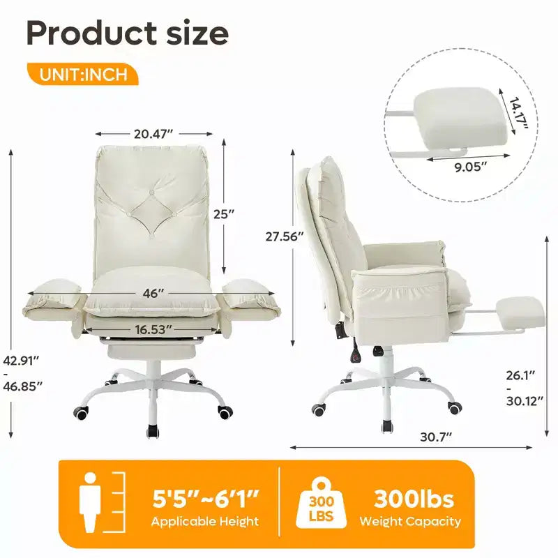 Chaise de bureau Bestier avec repose-pieds et accoudoirs relevables, chaise ergonomique à dossier haut avec poches latérales, chaise en cuir à pieds croisés avec roulettes