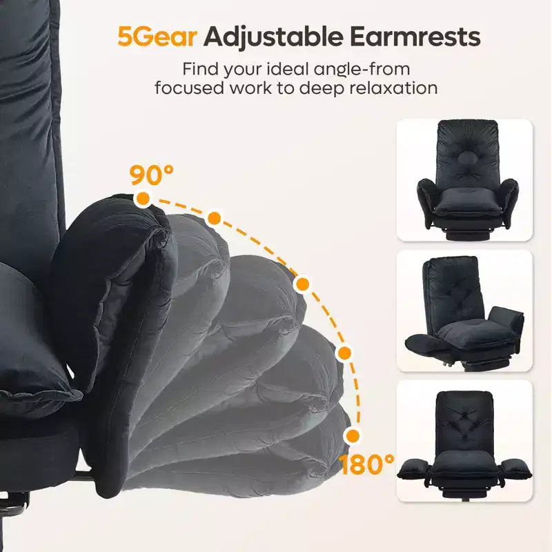 Chaise de bureau Bestier avec repose-pieds et accoudoirs relevables, chaise ergonomique à dossier haut avec poches latérales, chaise en cuir à pieds croisés avec roulettes
