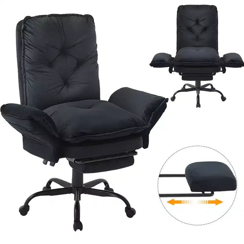Chaise de bureau Bestier avec repose-pieds et accoudoirs relevables, chaise ergonomique à dossier haut avec poches latérales, chaise en cuir à pieds croisés avec roulettes