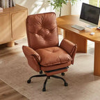 Chaise de bureau Bestier avec repose-pieds et accoudoirs relevables, chaise ergonomique à dossier haut avec poches latérales, chaise en cuir à pieds croisés avec roulettes