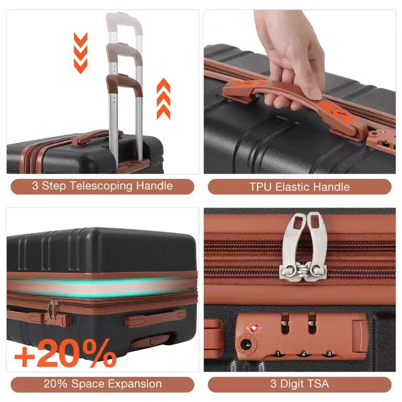 Bagage cabine rigide 24 pouces avec roulettes pivotantes, valise rigide extensible, bagage léger avec serrure TSA
