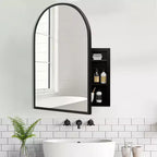 Armoire à pharmacie noire arquée de 74,9 x 100,1 cm, meuble mural de salle de bain à cadre métallique avec miroir et étagères réglables