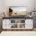 Coolmee 70 inch TV Stand for up to 75 Inch TVs with Power Outlet, Farmhouse Entertainment Center with Sliding Barn Doors and Storage Cabinets