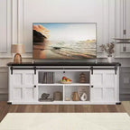 Coolmee 70 inch TV Stand for up to 75 Inch TVs with Power Outlet, Farmhouse Entertainment Center with Sliding Barn Doors and Storage Cabinets