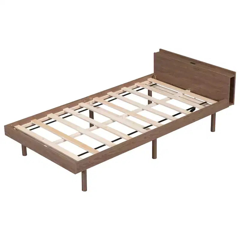Bellemave Lit plateforme jumeau moderne avec port USB intégré pour couleur noyer