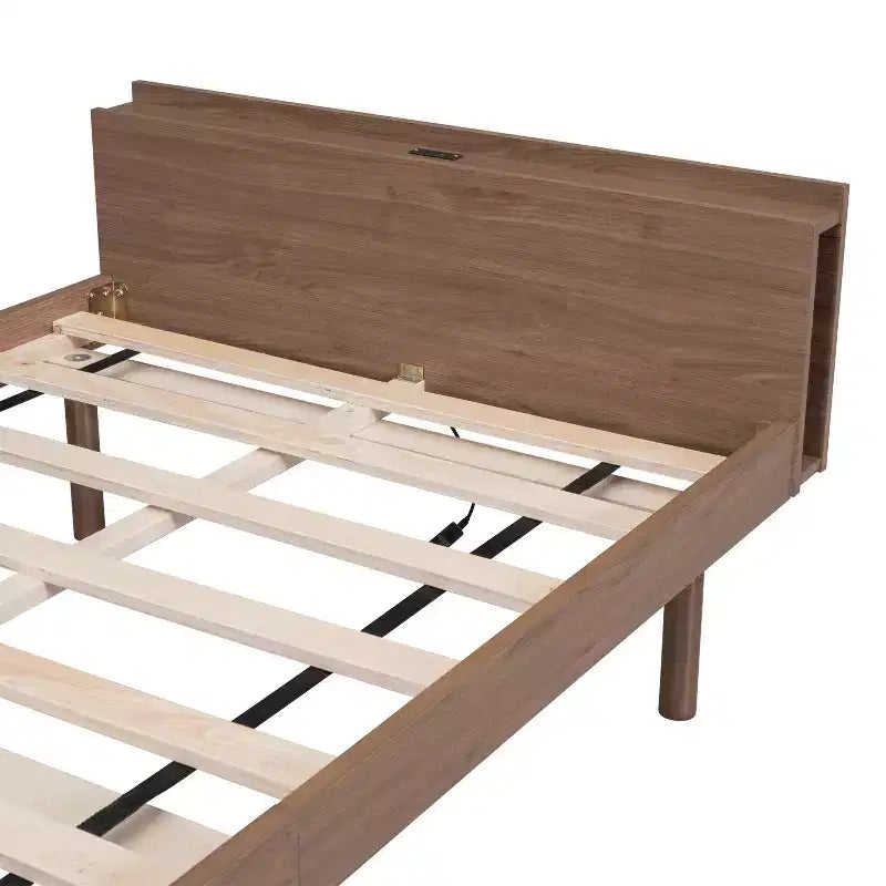 Bellemave Lit plateforme jumeau moderne avec port USB intégré pour couleur noyer