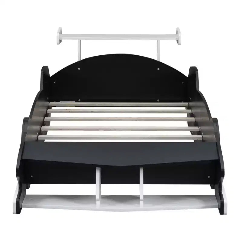 Bellemave Lit de voiture de course double tailleLit de voiture cool avec étagères de rangement, lit de voiture avec roues pour garçons et fillesNoir