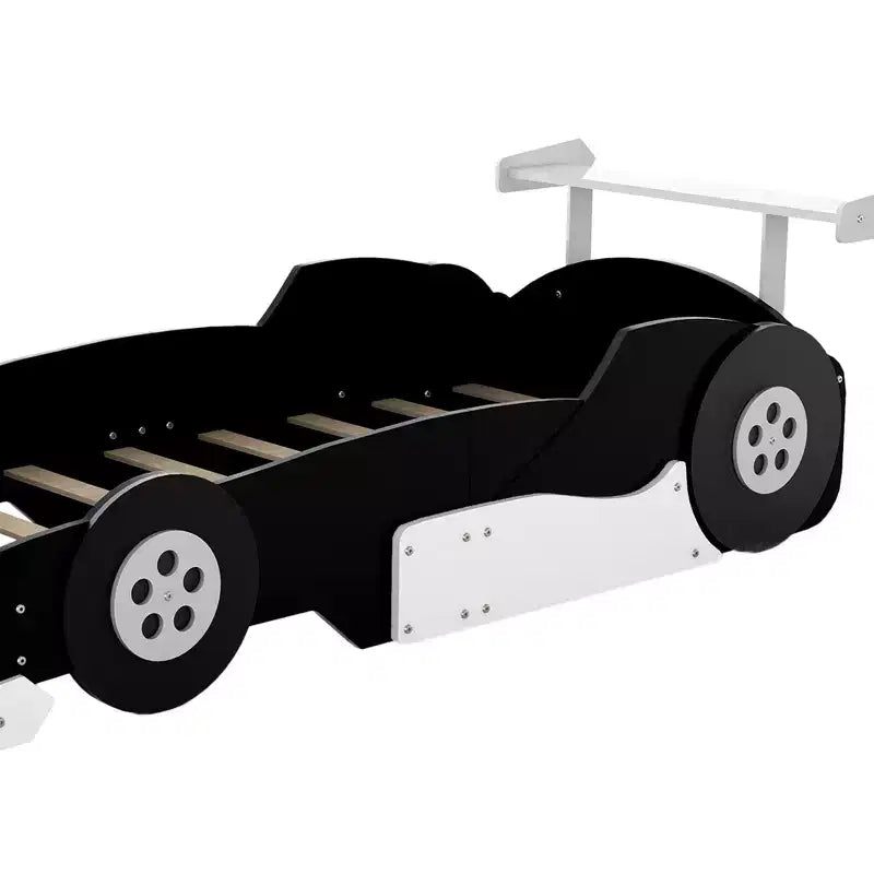Bellemave Lit de voiture de course double tailleLit de voiture cool avec étagères de rangement, lit de voiture avec roues pour garçons et fillesNoir