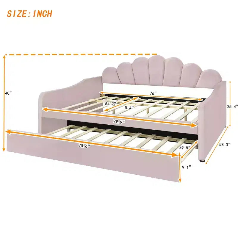 Bellemave Lit de repos double avec lit gigogne, canapé-lit double, lit de repos avec lit gigogne pour adultes, enfants, filles, adolescents, pour salon, velours, rose