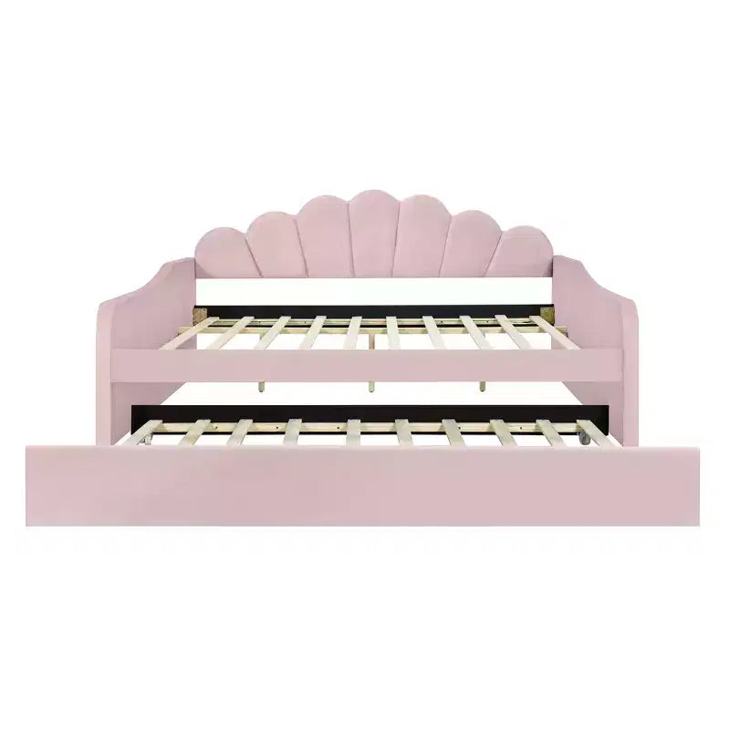 Bellemave Lit de repos double avec lit gigogne, canapé-lit double, lit de repos avec lit gigogne pour adultes, enfants, filles, adolescents, pour salon, velours, rose