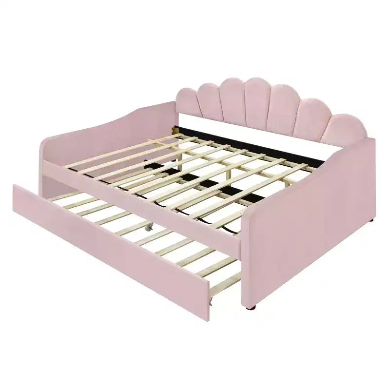 Bellemave Lit de repos double avec lit gigogne, canapé-lit double, lit de repos avec lit gigogne pour adultes, enfants, filles, adolescents, pour salon, velours, rose