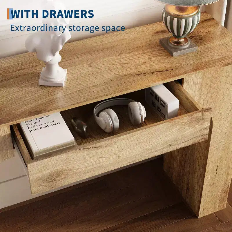 Console rustique de 119 cm avec tiroir, longue table de canapé pour derrière le canapé, table d'entrée et de couloir rustique pour salon, chêne