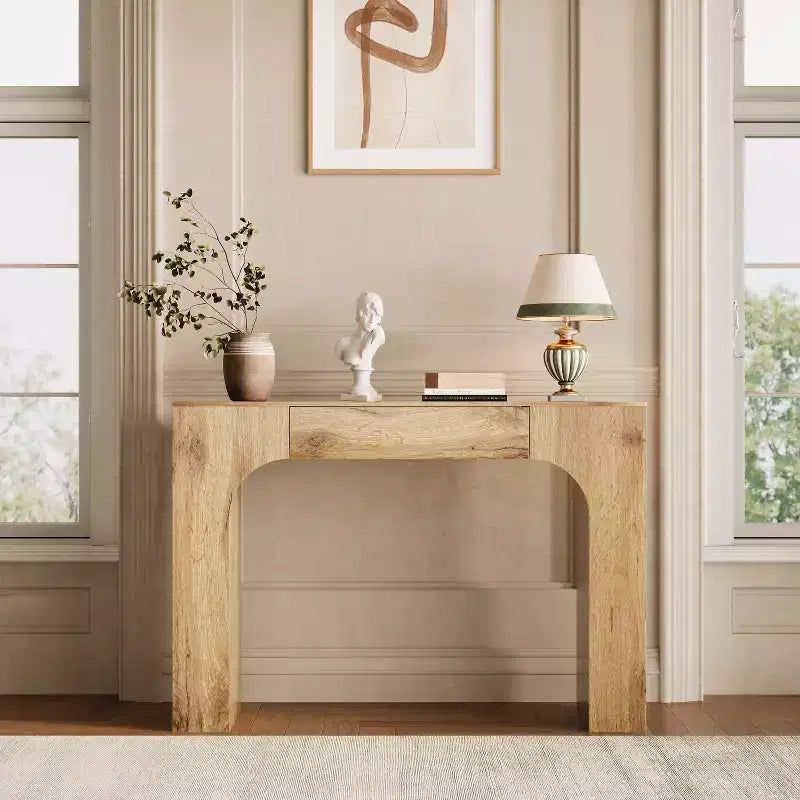 Console rustique de 119 cm avec tiroir, longue table de canapé pour derrière le canapé, table d'entrée et de couloir rustique pour salon, chêne