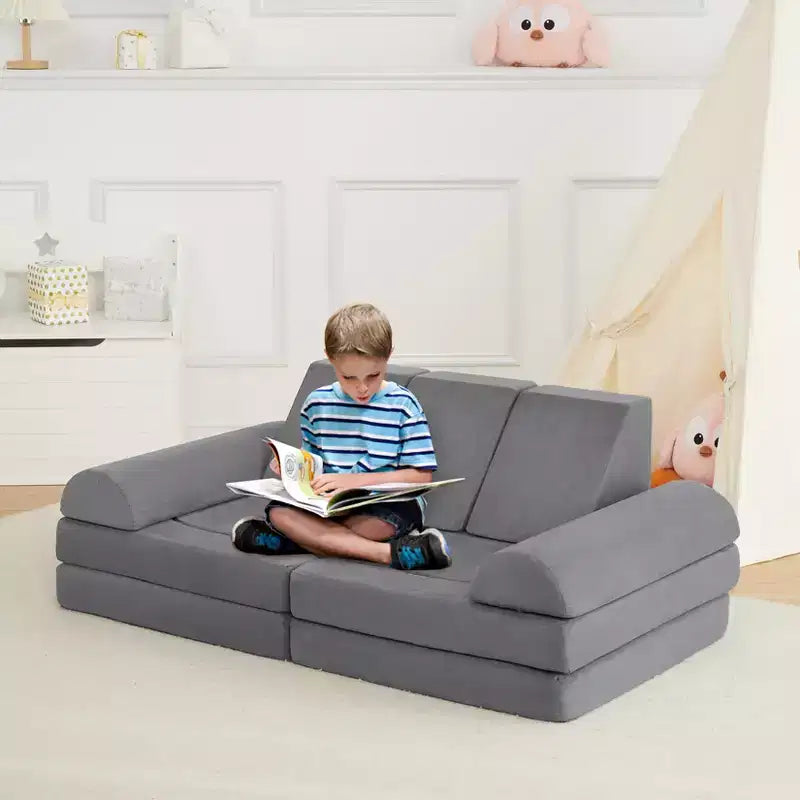 COZONY Canapé de jeu pour enfants 10 pièces, canapé modulaire en mousse avec coussins épais, housse lavable en machine, ensemble de construction de fort convertible pour salle de jeux intérieure Gris