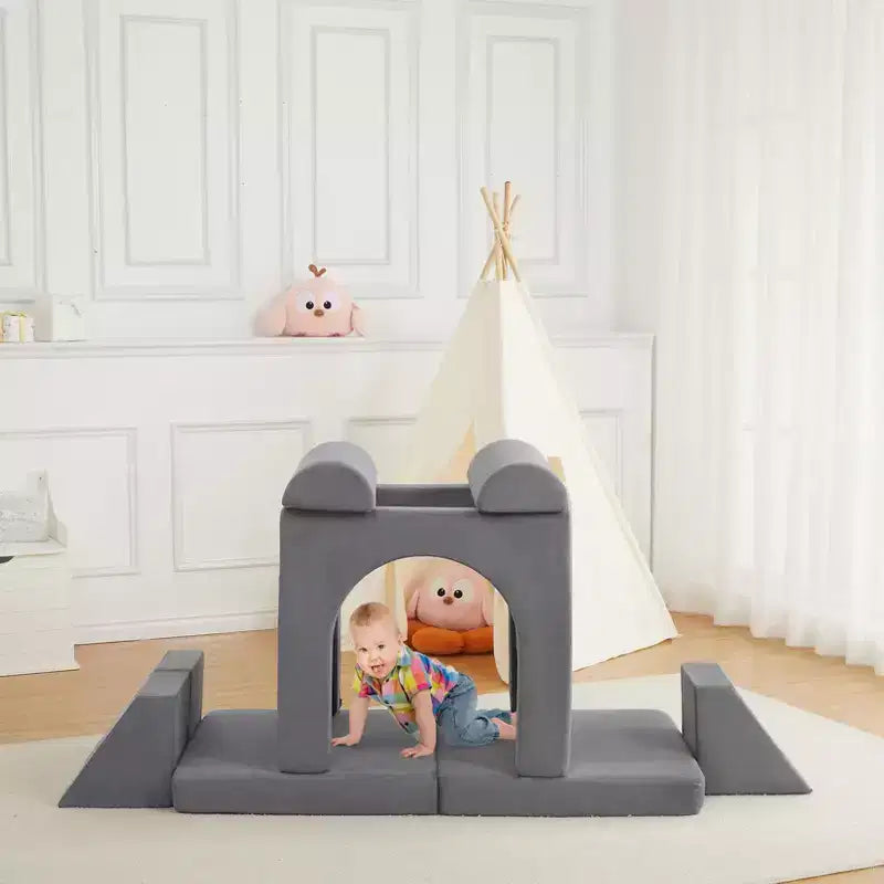 COZONY Canapé de jeu pour enfants 10 pièces, canapé modulaire en mousse avec coussins épais, housse lavable en machine, ensemble de construction de fort convertible pour salle de jeux intérieure Gris