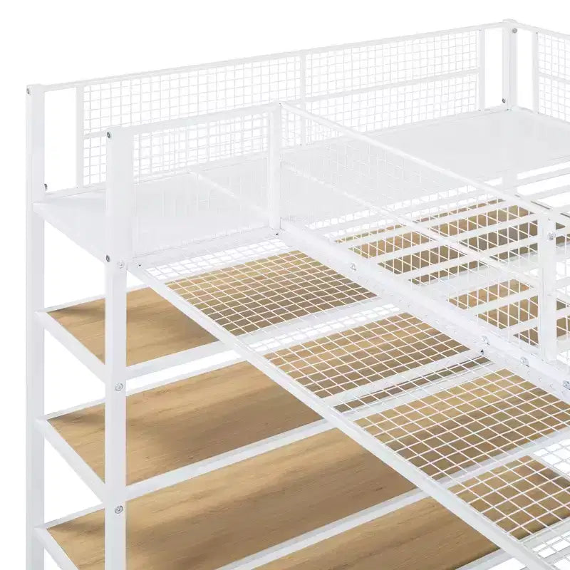 Bellemave Lit Superposé en Métal Jumeau sur Entier avec Étagères à 5 Niveaux, Lits Superposés Robustes pour Enfants/Adolescents, Blanc