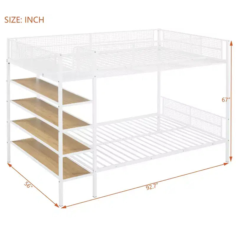 Bellemave Lit Superposé en Métal Jumeau sur Entier avec Étagères à 5 Niveaux, Lits Superposés Robustes pour Enfants/Adolescents, Blanc