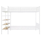 Bellemave Lit Superposé en Métal Jumeau sur Entier avec Étagères à 5 Niveaux, Lits Superposés Robustes pour Enfants/Adolescents, Blanc