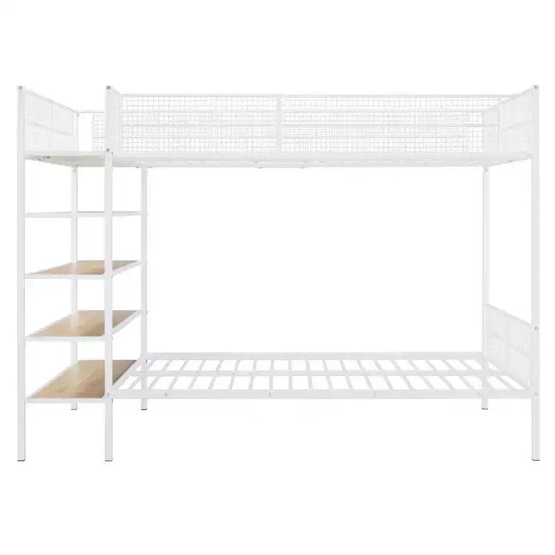 Bellemave Lit Superposé en Métal Jumeau sur Entier avec Étagères à 5 Niveaux, Lits Superposés Robustes pour Enfants/Adolescents, Blanc