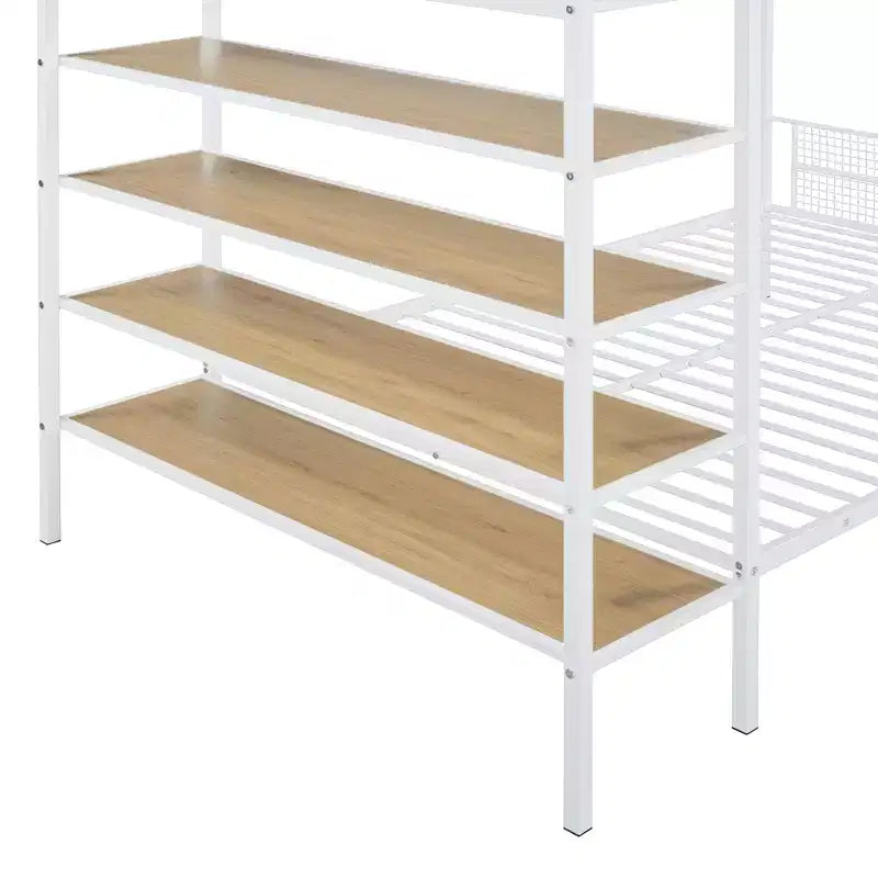 Bellemave Lit Superposé en Métal Jumeau sur Entier avec Étagères à 5 Niveaux, Lits Superposés Robustes pour Enfants/Adolescents, Blanc