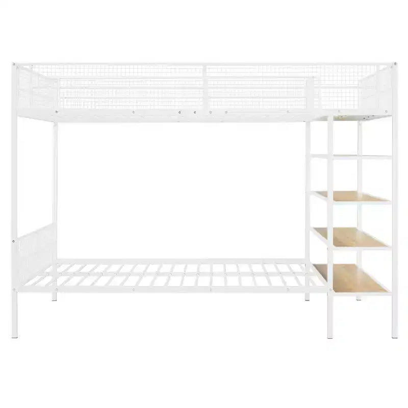 Bellemave Lit Superposé en Métal Jumeau sur Entier avec Étagères à 5 Niveaux, Lits Superposés Robustes pour Enfants/Adolescents, Blanc