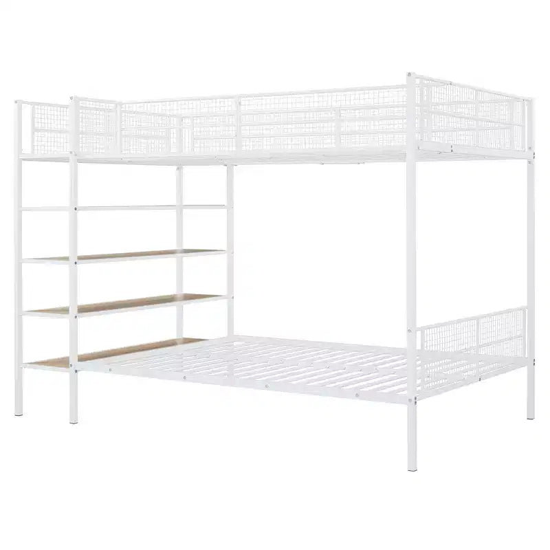 Bellemave Lit Superposé en Métal Jumeau sur Entier avec Étagères à 5 Niveaux, Lits Superposés Robustes pour Enfants/Adolescents, Blanc