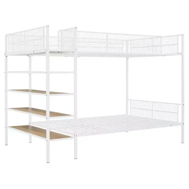 Bellemave Lit Superposé en Métal Jumeau sur Entier avec Étagères à 5 Niveaux, Lits Superposés Robustes pour Enfants/Adolescents, Blanc