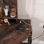 Coiffeuse d'angle avec miroir lumineux LED, 3 modes d'éclairage, tabouret, rangement et prise électrique, coiffeuse moderne pour chambre à coucher, studio de maquillage