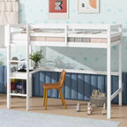 Bellemave Twin Wood Loft Bed with Desk, Modern Twin Loft Bed with Guardrail, Built-in Desk & Ladder, White