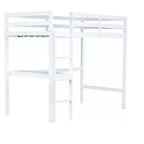 Lit mezzanine double Bellemave en bois avec bureau, lit mezzanine double moderne avec garde-corps, bureau et échelle intégrés, blanc