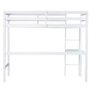 Lit mezzanine double Bellemave en bois avec bureau, lit mezzanine double moderne avec garde-corps, bureau et échelle intégrés, blanc