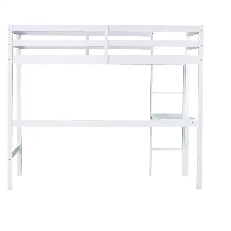 Lit mezzanine double Bellemave en bois avec bureau, lit mezzanine double moderne avec garde-corps, bureau et échelle intégrés, blanc