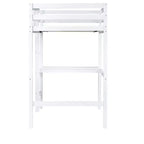 Lit mezzanine double Bellemave en bois avec bureau, lit mezzanine double moderne avec garde-corps, bureau et échelle intégrés, blanc