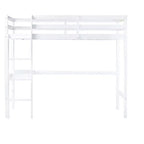 Lit mezzanine double Bellemave en bois avec bureau, lit mezzanine double moderne avec garde-corps, bureau et échelle intégrés, blanc