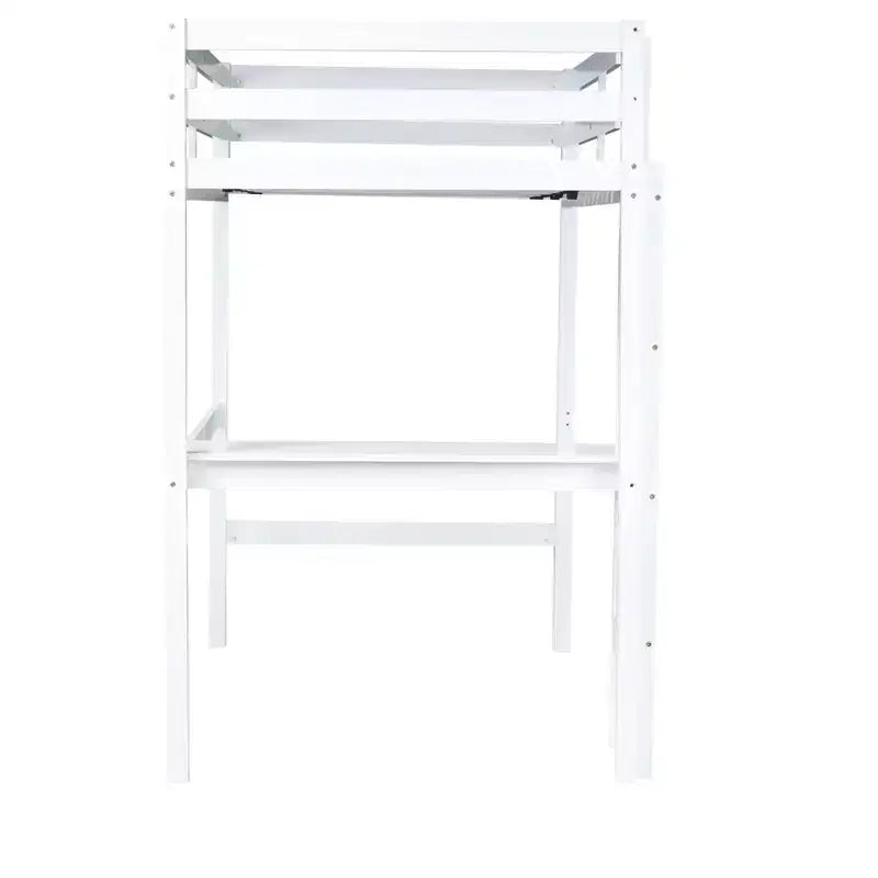Lit mezzanine double Bellemave en bois avec bureau, lit mezzanine double moderne avec garde-corps, bureau et échelle intégrés, blanc