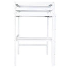 Lit mezzanine double Bellemave en bois avec bureau, lit mezzanine double moderne avec garde-corps, bureau et échelle intégrés, blanc