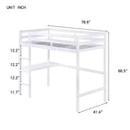 Lit mezzanine double Bellemave en bois avec bureau, lit mezzanine double moderne avec garde-corps, bureau et échelle intégrés, blanc
