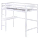 Lit mezzanine double Bellemave en bois avec bureau, lit mezzanine double moderne avec garde-corps, bureau et échelle intégrés, blanc